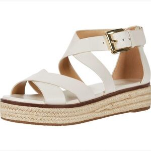 Michael Kors Darby Cream White Leather Strappy Platform Espadrille Sandals